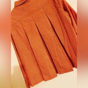 Trisha Tyler Orange Printed Three Pleat Button-Up Shirt